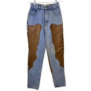 Vintage Traffic 5/6 High-Waisted Mom Denim Jeans With Vegan Leather Accents West